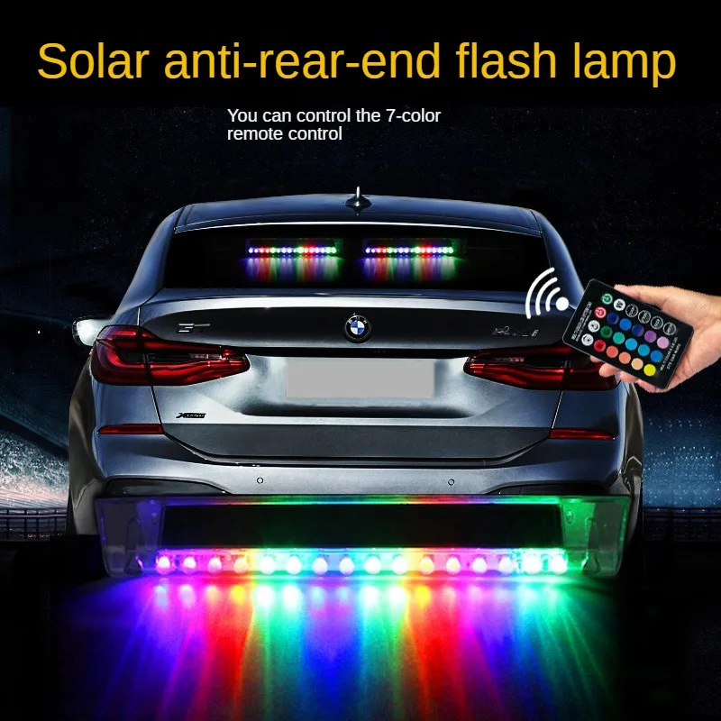 Car Solar Energy Flashing Warning Lights Car Atmosphere Light Anti-CollisionledChange Decoration-Free Universal Opening