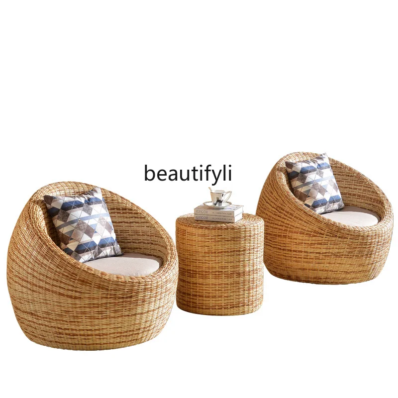 

Real Cane Tea Table Three-Piece Balcony Leisure Fashion Bamboo Rattan Sofa Table and Chair Combination furniture