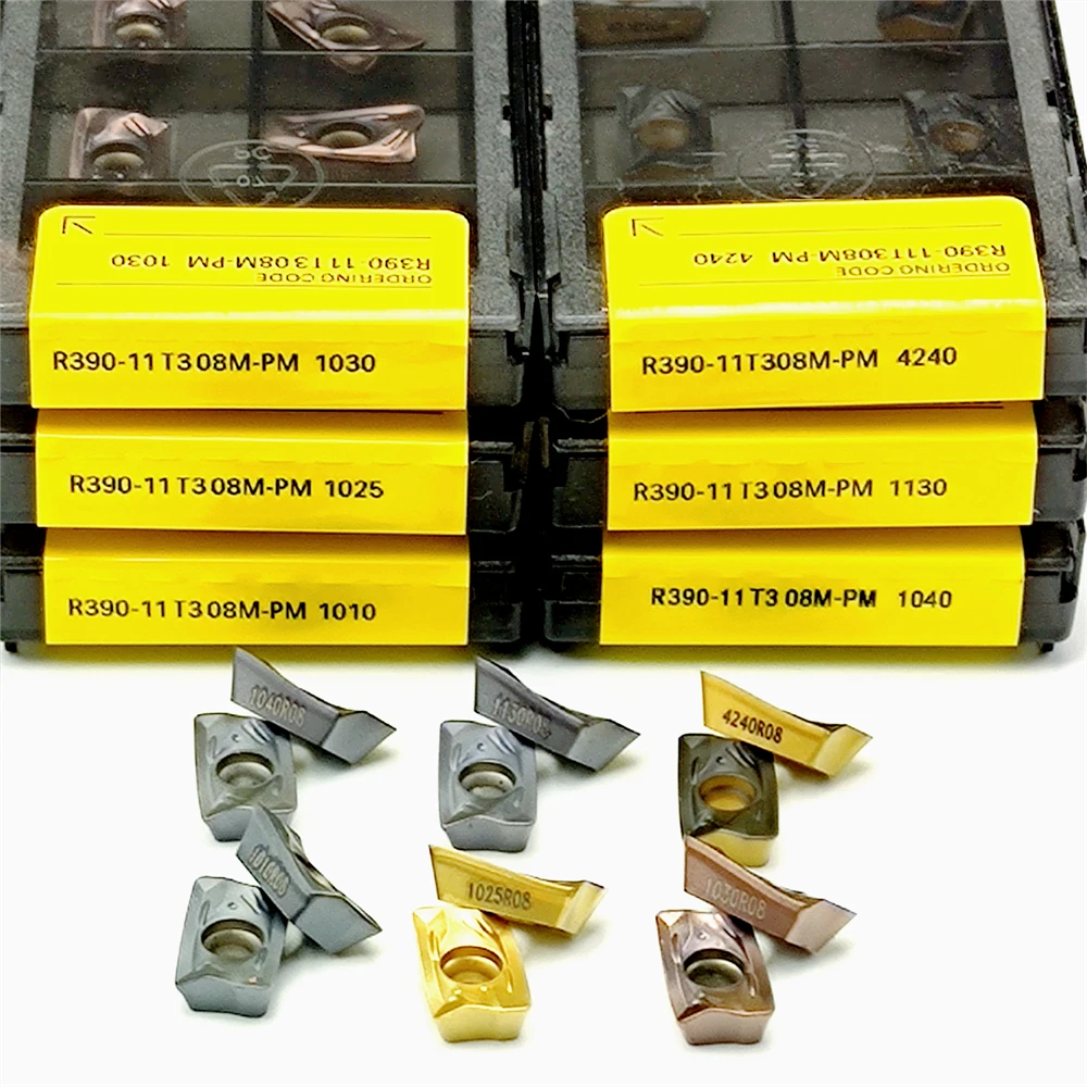 Inserções de Carboneto Torno Ferramentas de Torneamento de Corte de Metal Indexável Cnc Fresadora R390 11t304 11t308 pm 1025 1030 1040 1130 4240