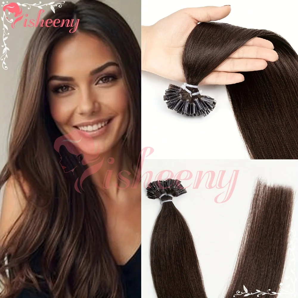 Isheeny Real Human Hair U Tip Extensions Straight Dark Tone Collection Full Length Options Durable Neat Tip Design Soft Natural Hair For Ladies Daily & Salon Hairstyle