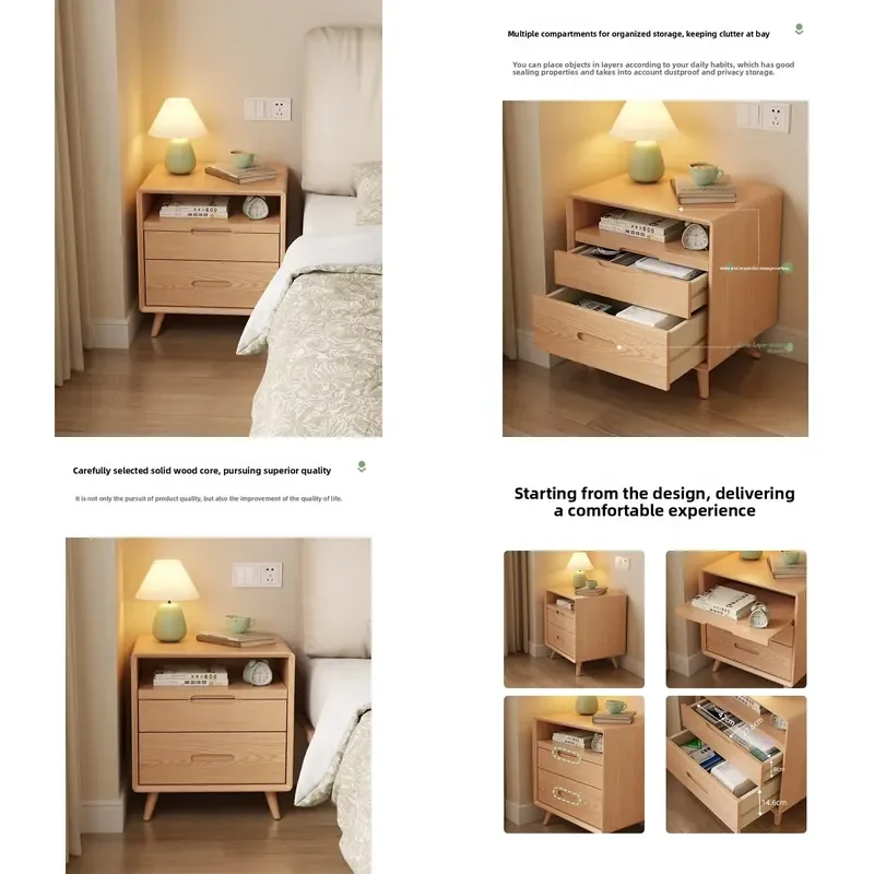 Modern Nordic Solid Wood Simple Bedroom Nightstand with Storage Small Size Bedside Cabinet Apartment-Friendly CTG001