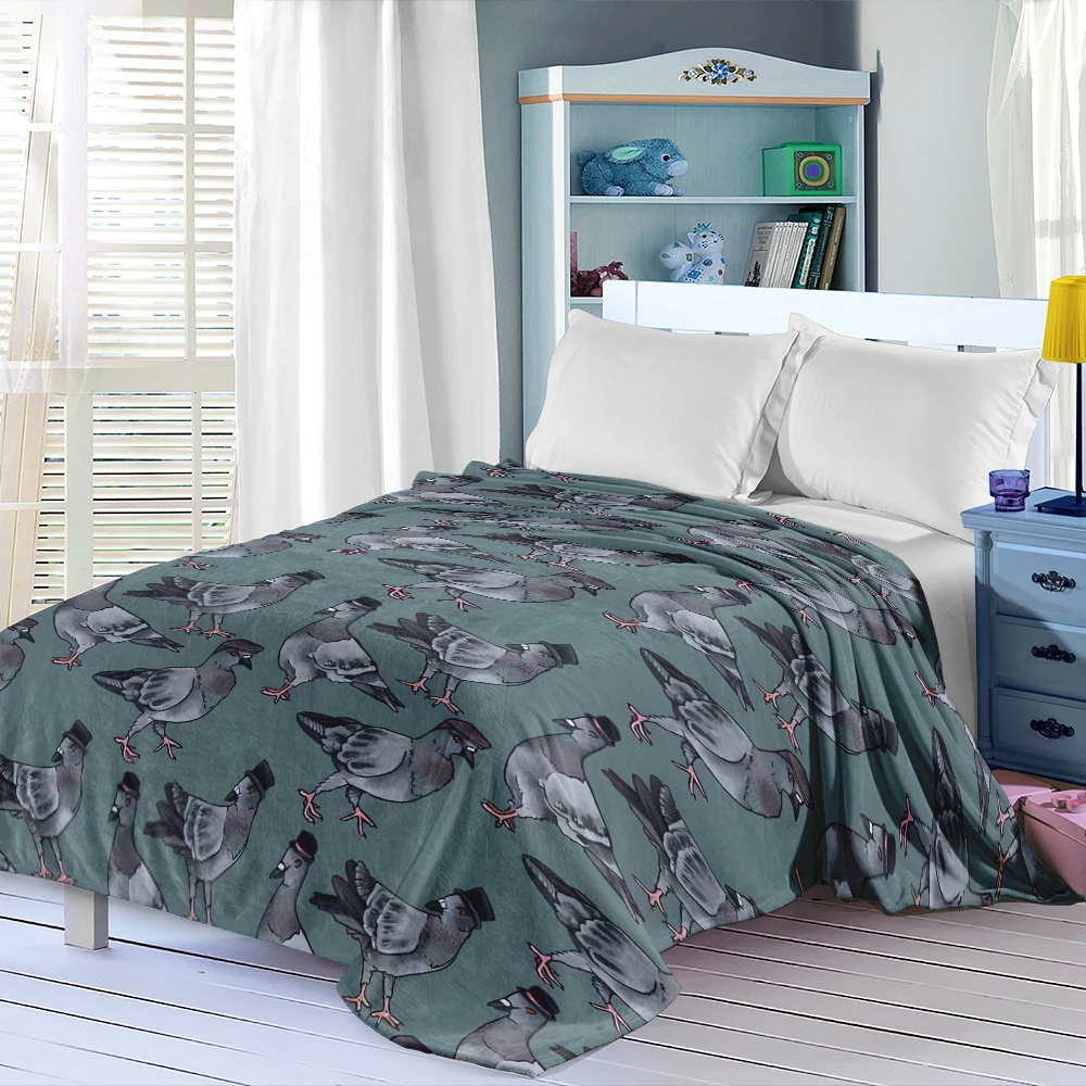Grey Pigeons Top Hats Flannel Blanket Perfect For Sofa Office Bed Travel Sleep Read Relax Camping Four Season Use