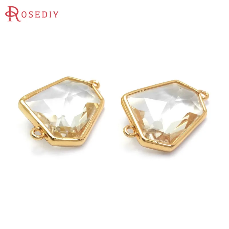 18K Gold Color Brass and Glass Polygon Drop Shape Heart Charms Pendants High Quality Diy Jewelry Necklace Earrings Accessories