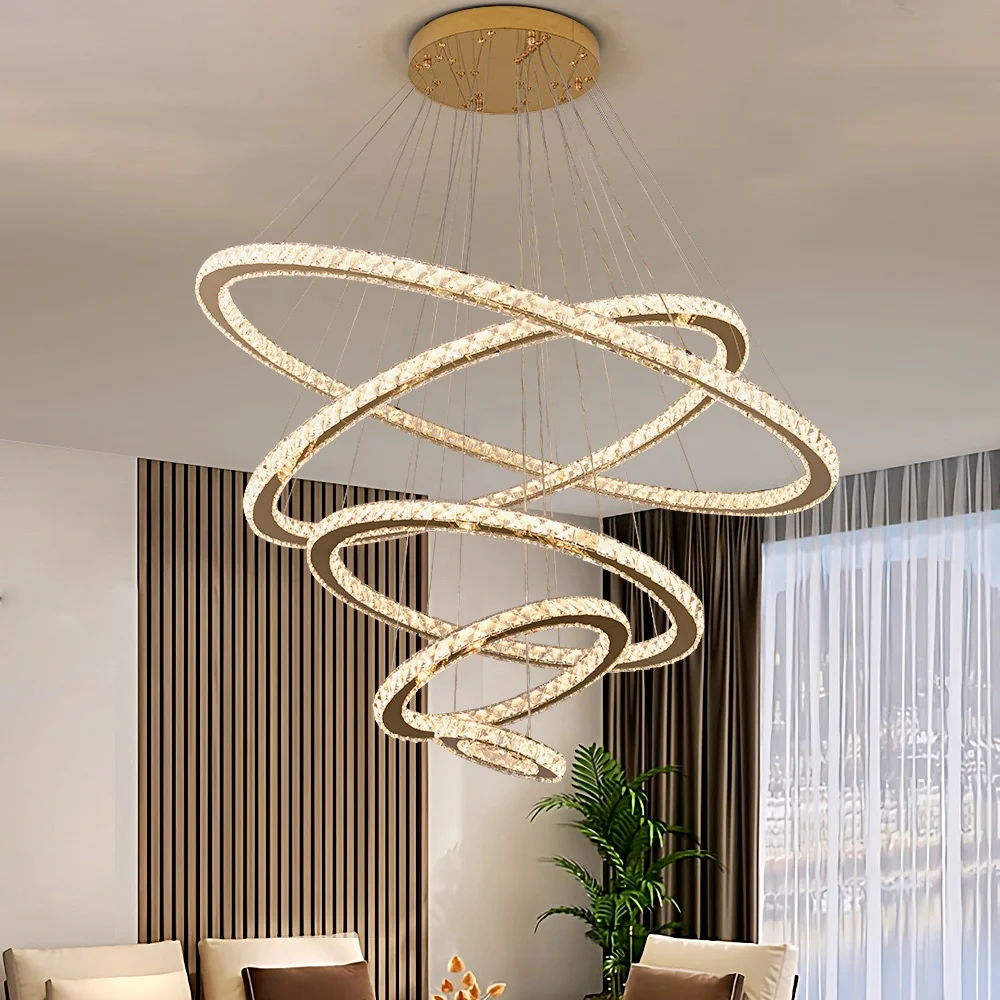 

Modern Smart LED Ceiling Lamp Remote Steel Crystal Chandelier for Living Room Illumination