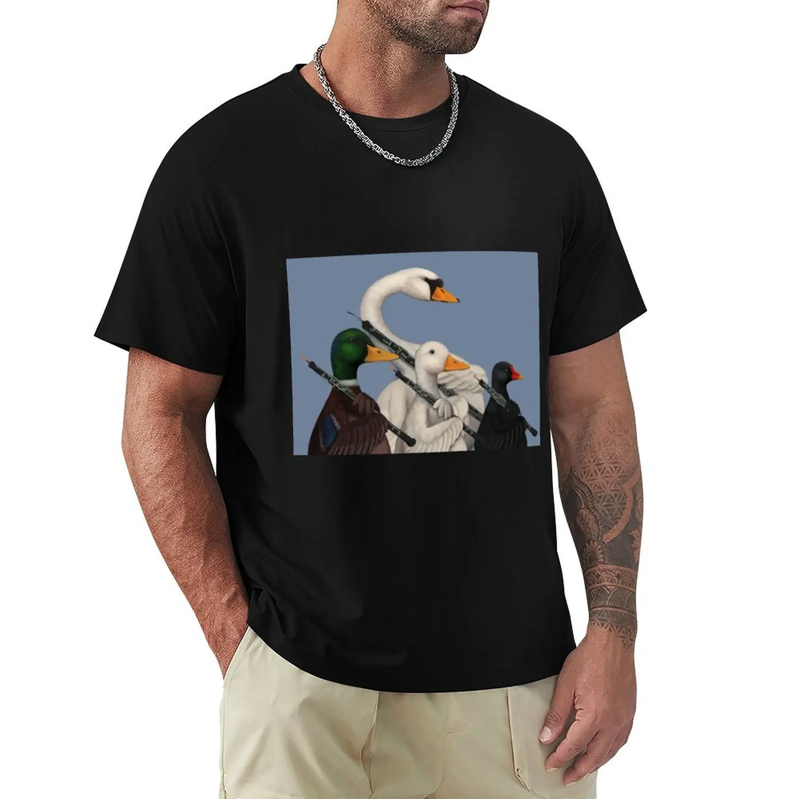 Musical Duck, Goose, Moorhen & Swan T-Shirt Urban Style Casual Short Sleeve Top