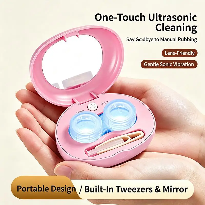 1 Set Ultrasonic Contact Lenses Cleaner Removable Storage Box Portable High Frequency Deep Cleansing Device for Travel Use
