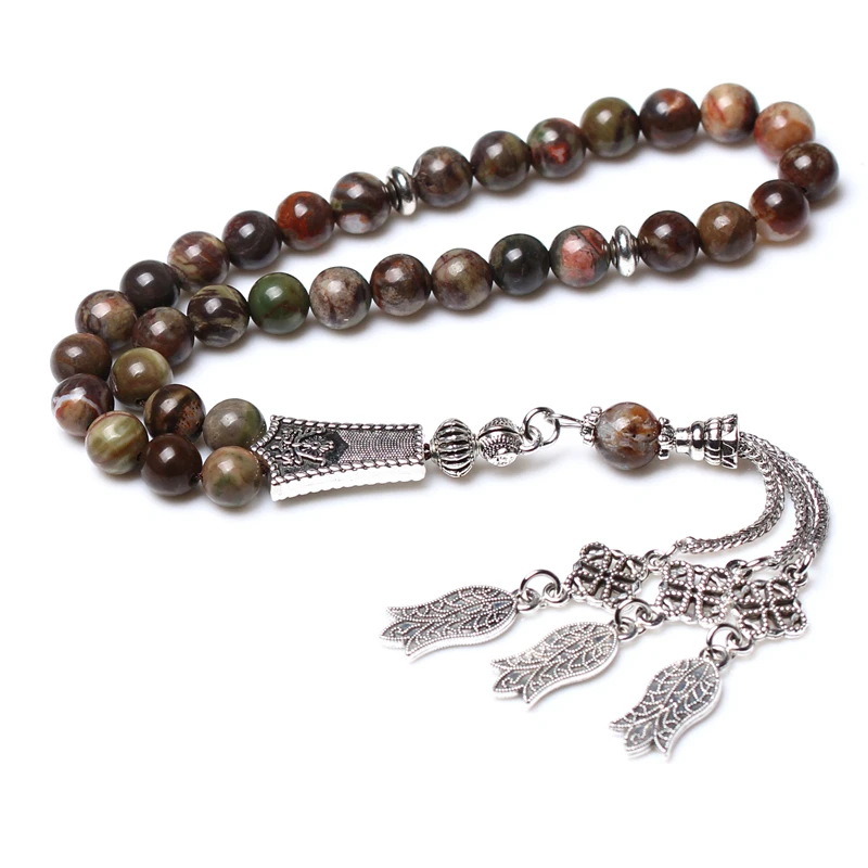 Muslim rosary tesbih handmade necklace prayer beads 33 flower agate stone tasbih masbaha