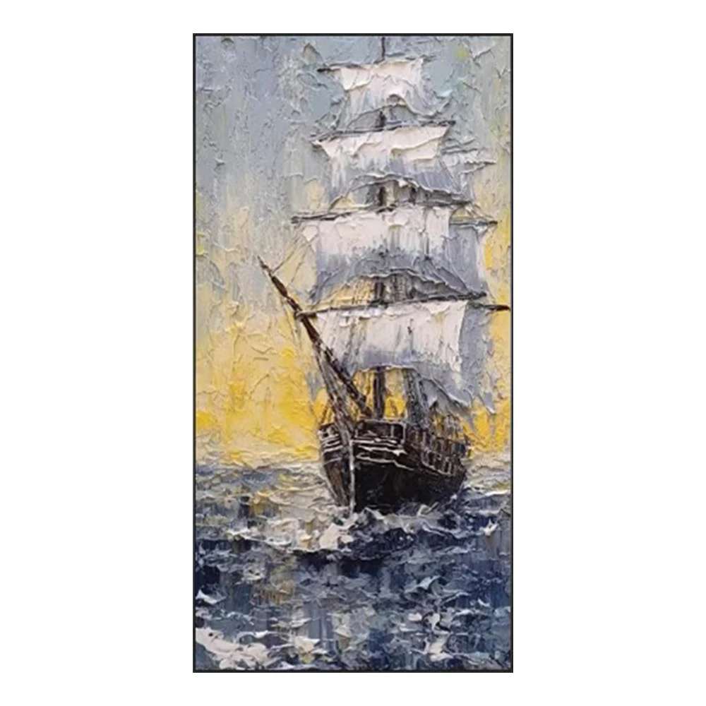 Dafen's Hand-Painted Oil Seascape Boat Painting on the Ocean Canvas with Frame Art Decoration