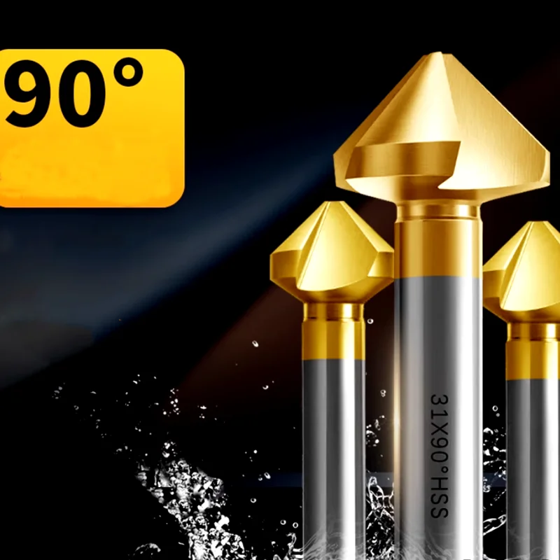 

90 Degree 1 3 Flute Cobalt Countersink HSS Chamfering Metal Milling Tool Cutter 6.3-60 Stainless Steel De-Durring Orifice Drill