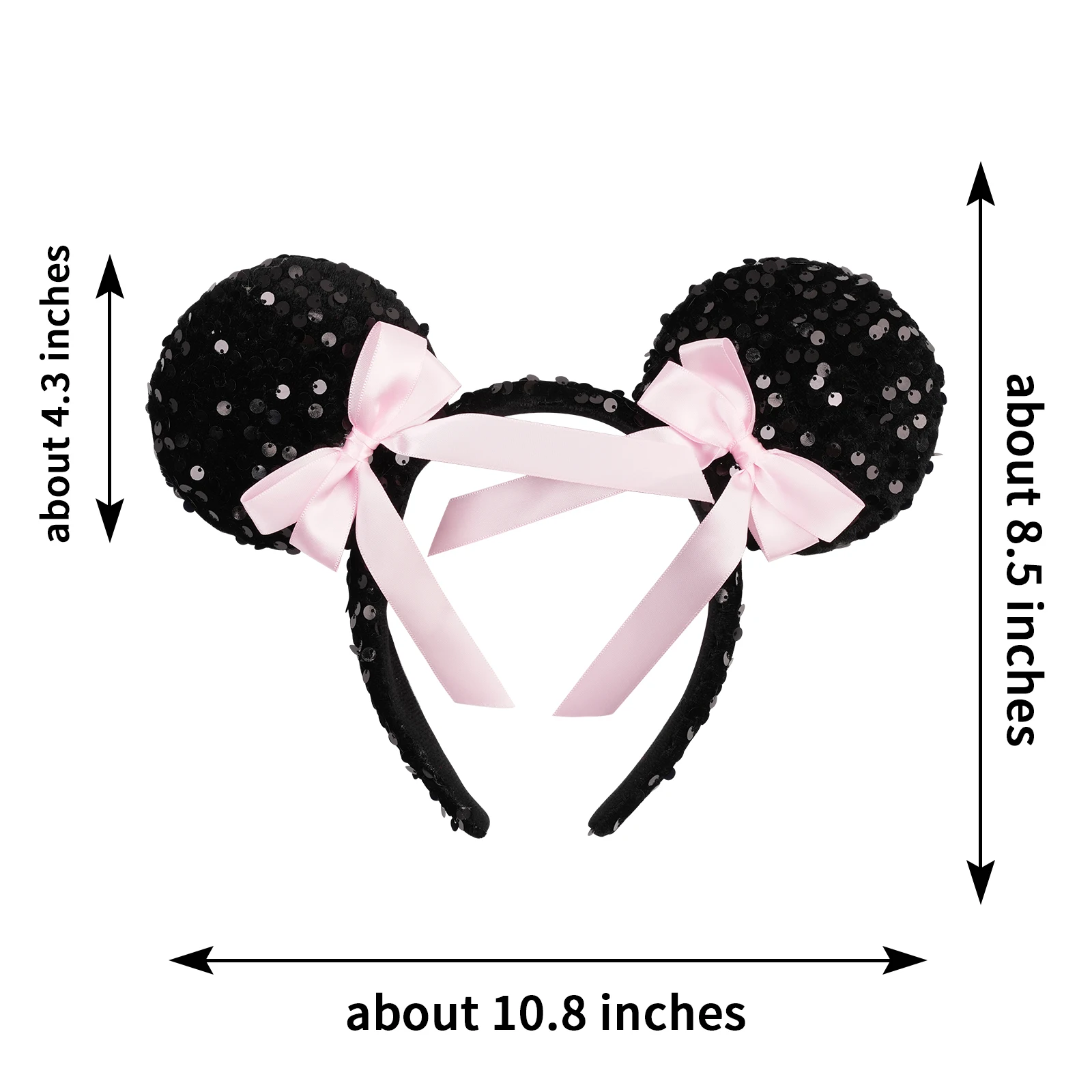 Pailletten-Mausohren-Stirnband für Frauen, Feiertagsparty, Mädchen-Kopfschmuck, Schleifen, Ohren-Kostüm-Stirnband, Cosplay, Plüsch, Geschenke für Erwachsene/Kinder – Detail 5