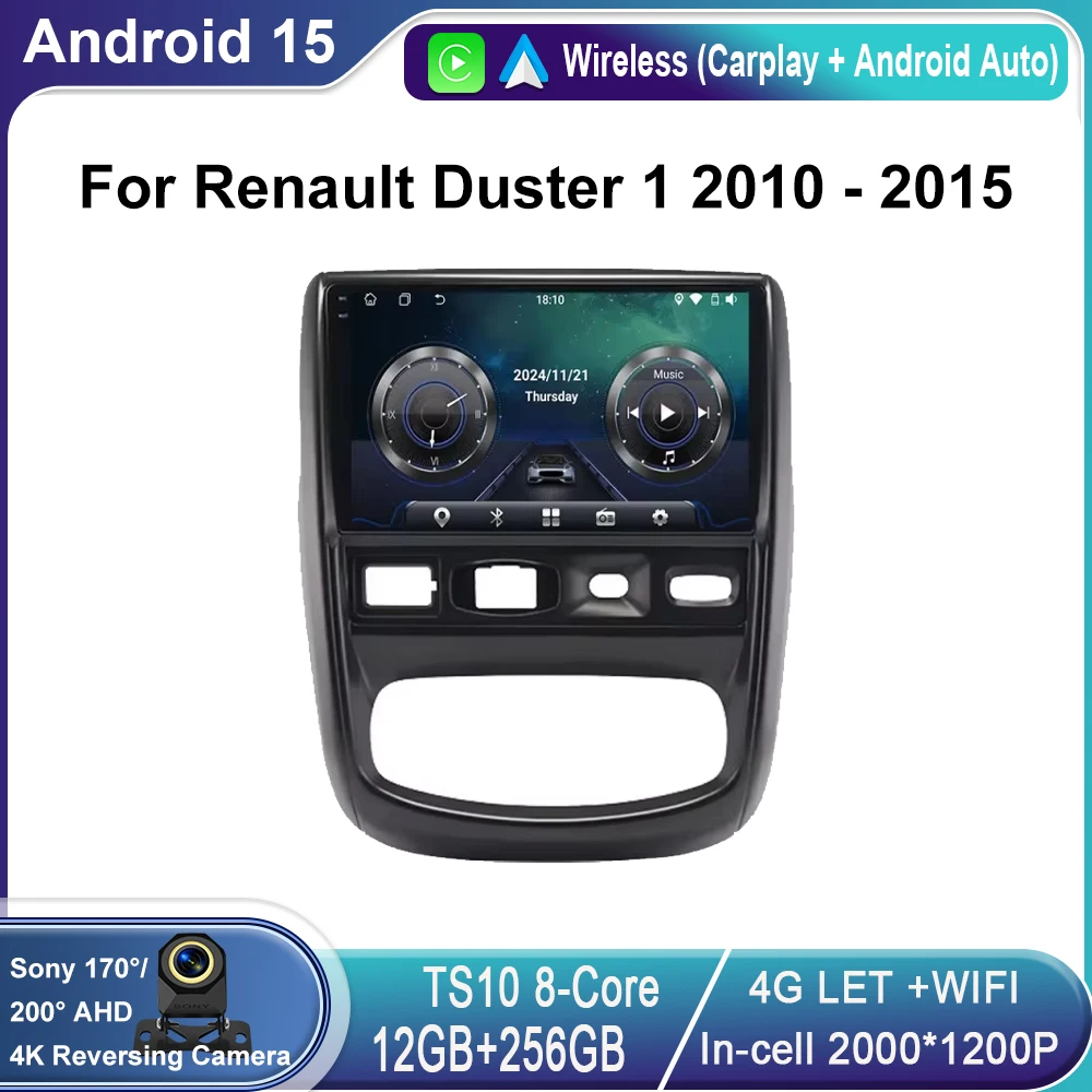 Carplay Auto For Renault Duster 1 2010 - 2015 Android 15 Car Autoradio Multimedia Radio Player System WIFI 4G Navigation No 2Din