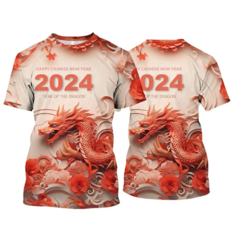 

2024 New Year Dragon pattern Men's T-Shirt 3d Printing Summer Short Sleeve Tees Casual O-Neck Oversized Clothing Outdoor T Shirt