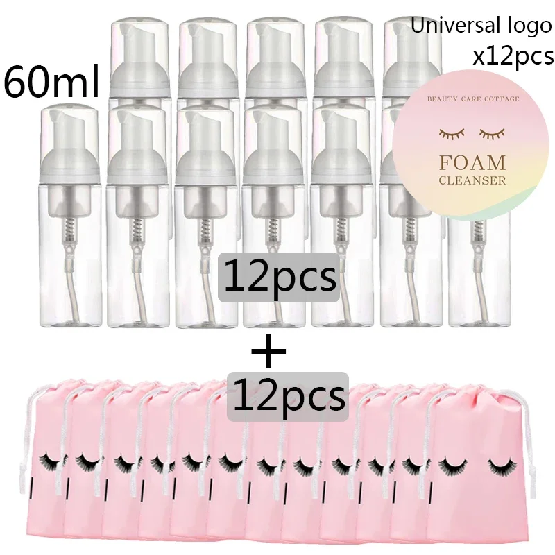12 Frascos Portáteis de Espuma 30/60ml com Bomba, Frascos Vazios Transparentes para Loção e Shampoo, Dispensador de Espuma Recarregável - Hot Sale
