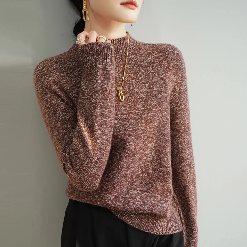 Wool Women\'s Mock Necked Long-sleeved Pullover Thick Warm Sweater Autumn and Winter Fashion New Women\'s Cashmere Clothes