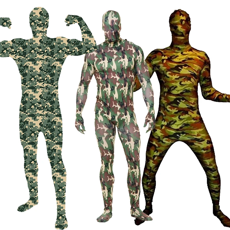 Men Commando Skin Suit For Halloween Purim Army Basics Camouflage Jumpsuit Child Costume