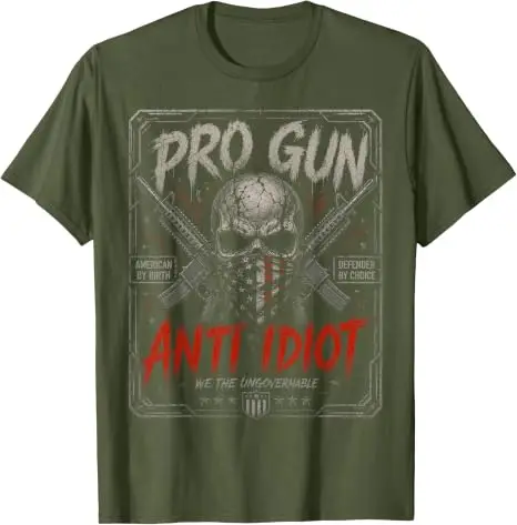 2nd Amendment Pro-Gun Anti-Idiot-Shirt Vintage USA Flag T-Shirt Y2K Herrenmode Veteranen Patriotisches Grafik-Spruch-T-Shirt Neuheit – Detail 8