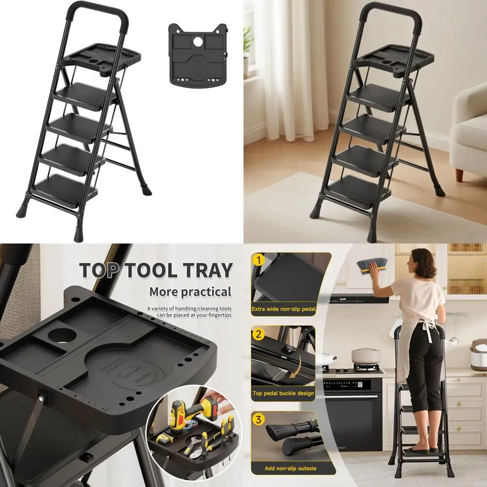 

«Прочная складная лестница с широкими противоскользящими ступеньками и поручнем, грузоподъемность 330 фунтов»