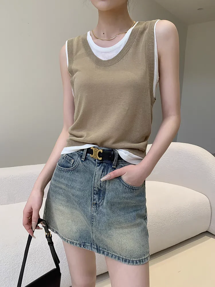 

Summer New Denim Skirt Vintage Washed Sand Blast High Waist Mini Length Girls Denim Skirt A-line