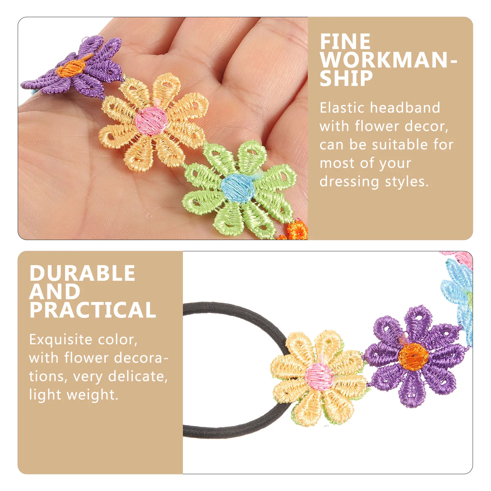 

6 Pcs Flower Headbands Colorful Elastic Hair Accessories for Decorative Floral Headband Girls Party Wedding Prom Birthday Gifts