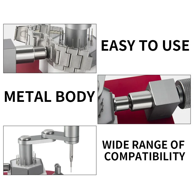 New Watch Repair Tool: Strap Remover with 360° Rotating Tip, Strap Adjuster, Metal Body, Includes Screwdriver/Punch Attachments