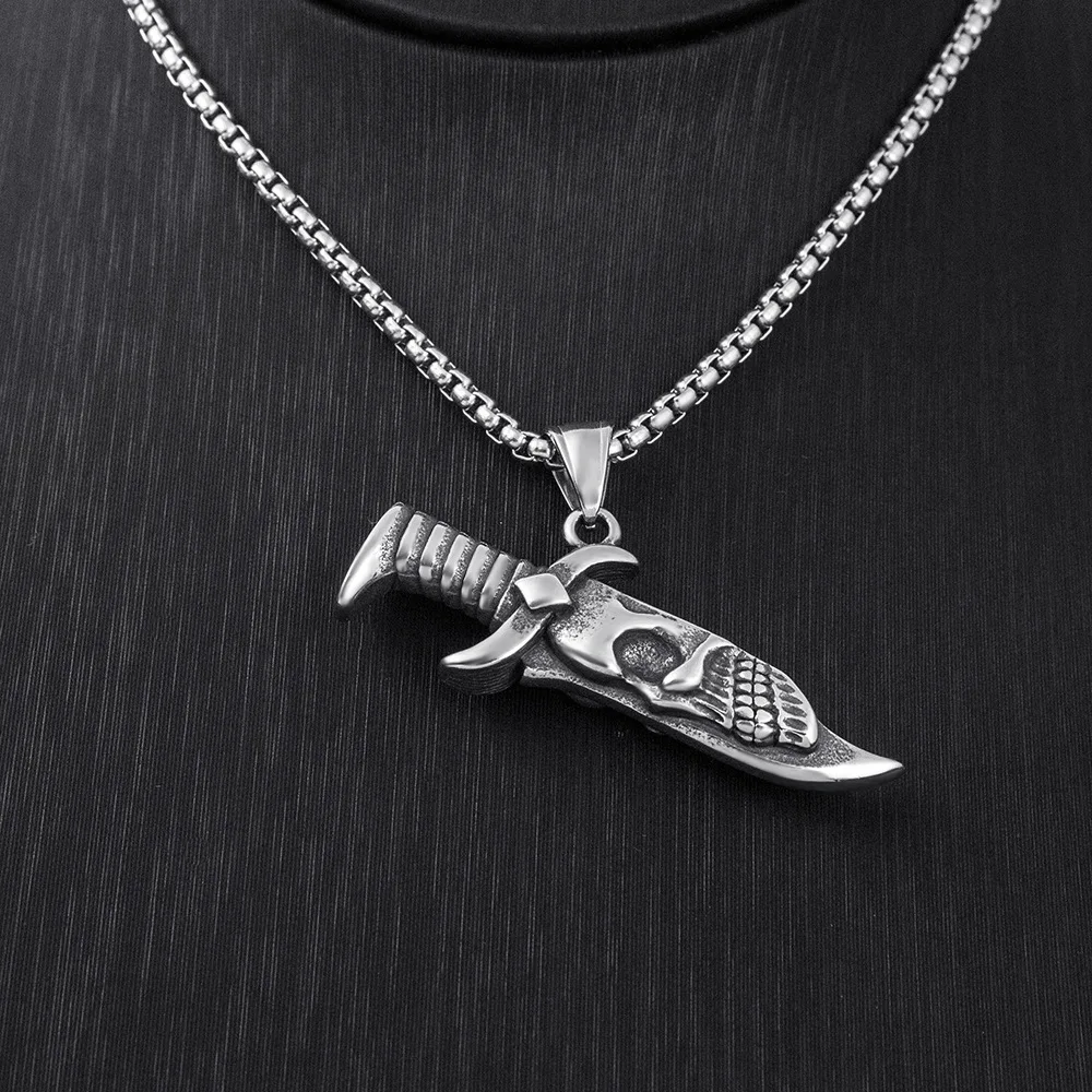Men's Necklace Stainless Steel Skull Pendant Vintage hip-hop Jewelry Silver Color Male Neck Chain Punk Jewelry Wholesale