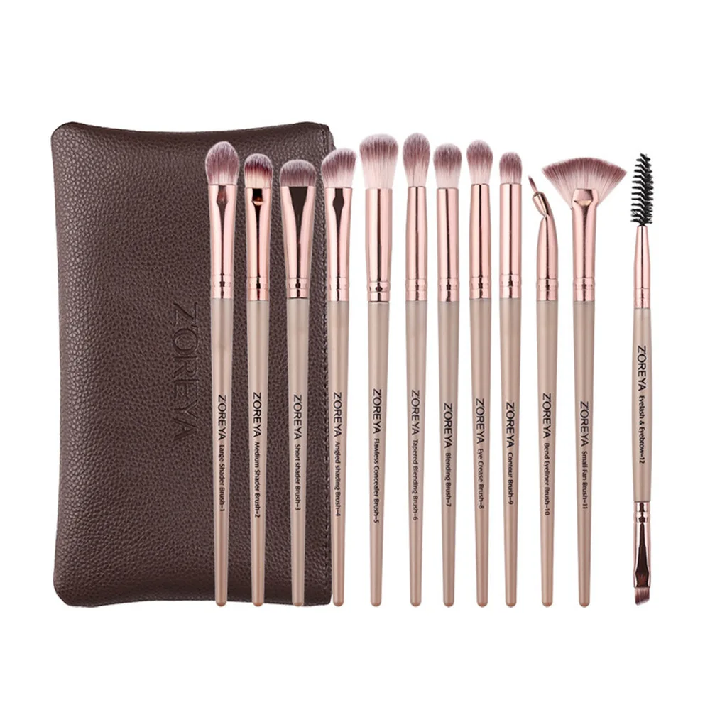 ZOREYA-Plastic Handle Maquiagem Brush Set, Escova Sombra, Ferramentas Corretivo, 12 Pcs