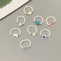Fashion Shell Love Heart Star Moon Finger Rings For Women Girls White Glasses  Beaded Ring Wedding Party Jewelry Gift Wholesale
