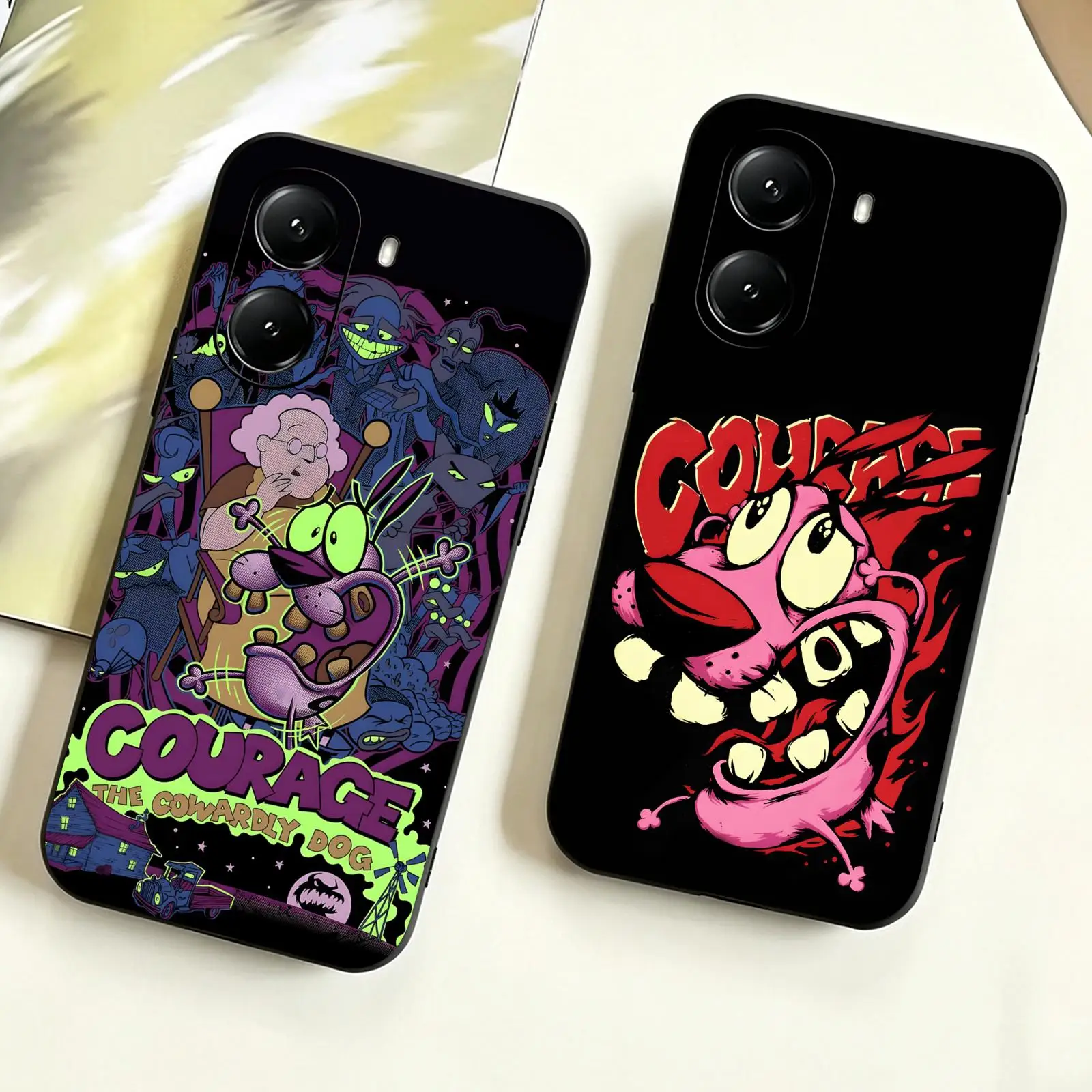 Coque de téléphone "Courage the C-Cowardly D-DogS" pour Xiaomi POCO M8 M7 M6 X8 X7 X6 F8 F7 F6 Pro 5G, noire, souple et antichoc.