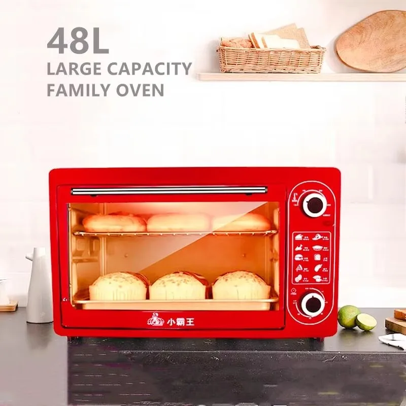 فرن كهربائي بسعة كبيرة 48 لتر، فرن خبز كعكة البيتزا لأجهزة المطبخ المنزلية باللغة الإنجليزية مع لوحة التشغيل وقابس الاتحاد الأوروبي