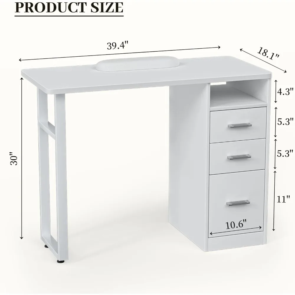 مكتب فني أظافر أبيض متين مع أدراج تخزين - محطة مانيكير مقاومة للأكريليك وقابلة لتعديل الارتفاع لمحترفين التجميل #2