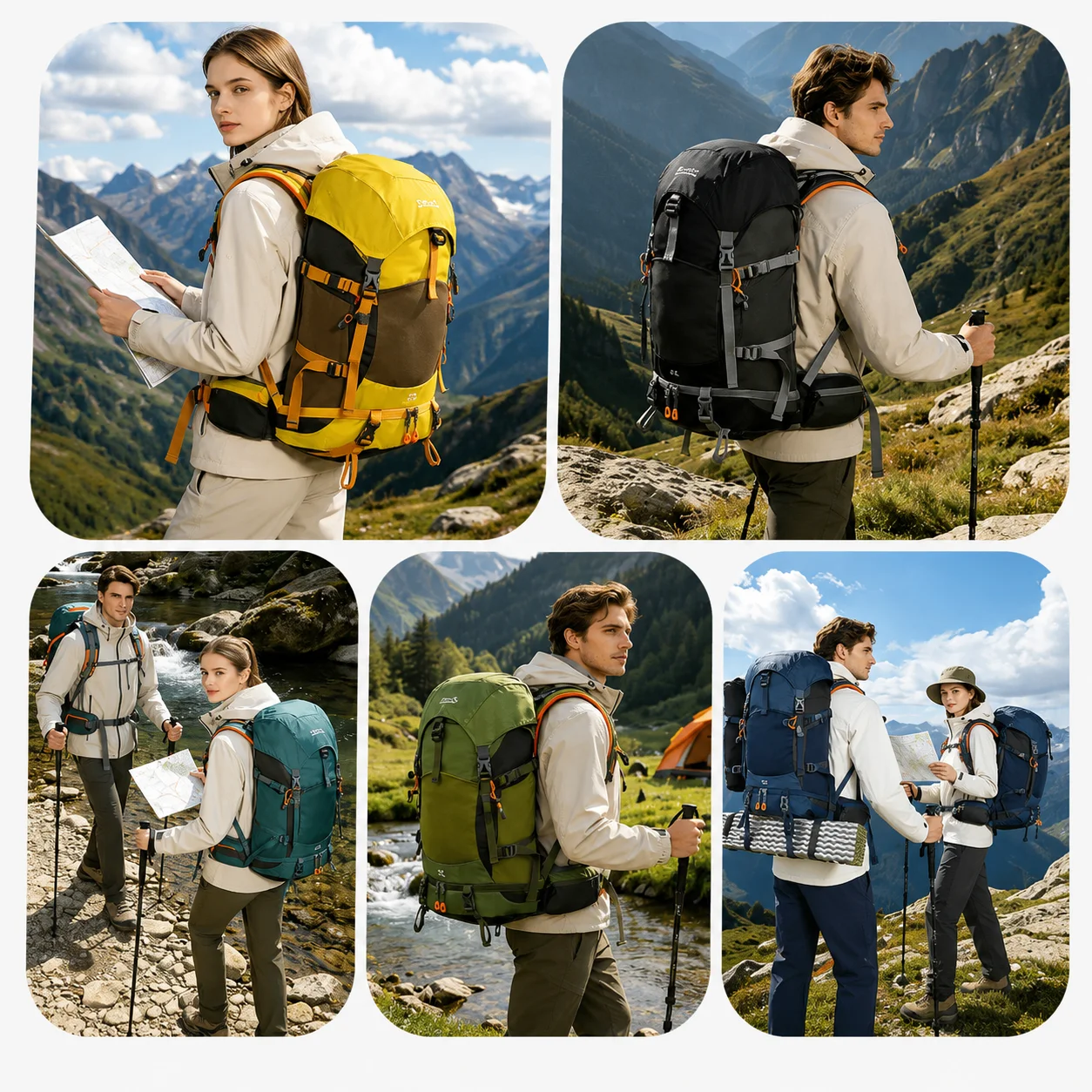 Royal Mountain 35L Hiking Backpack Lightweight Splash Resistant Rucksack with Waist Belt for Trekking Camping Travel Men Women