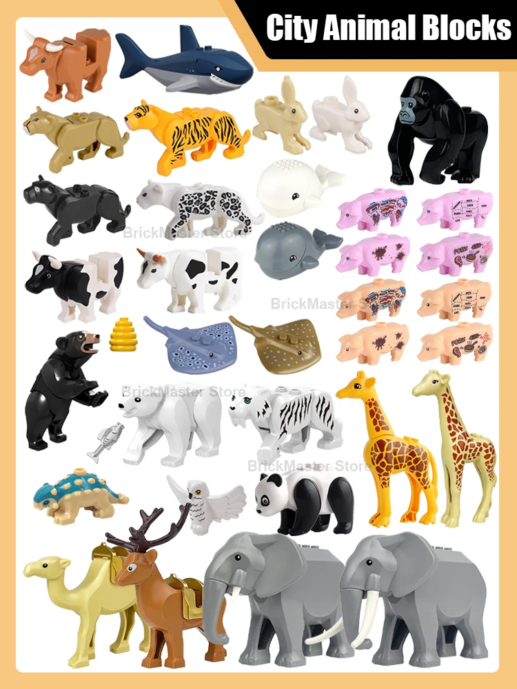 MOC-décennie s de construction de scènes de zoo, série d'animaux, tigre, Krasnogirafe, léopard, théâtre d'Andorre, Ankylosaure, cadeaux de briques de bricolage, accessoires de la ville