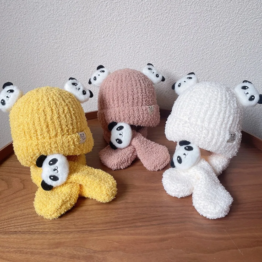 

New Soft Fluffy Winter Baby Earmuffs Warm Cartoon Panda Baby Knitted Cap Plush Fluffy Windproof Ear Protection Cap