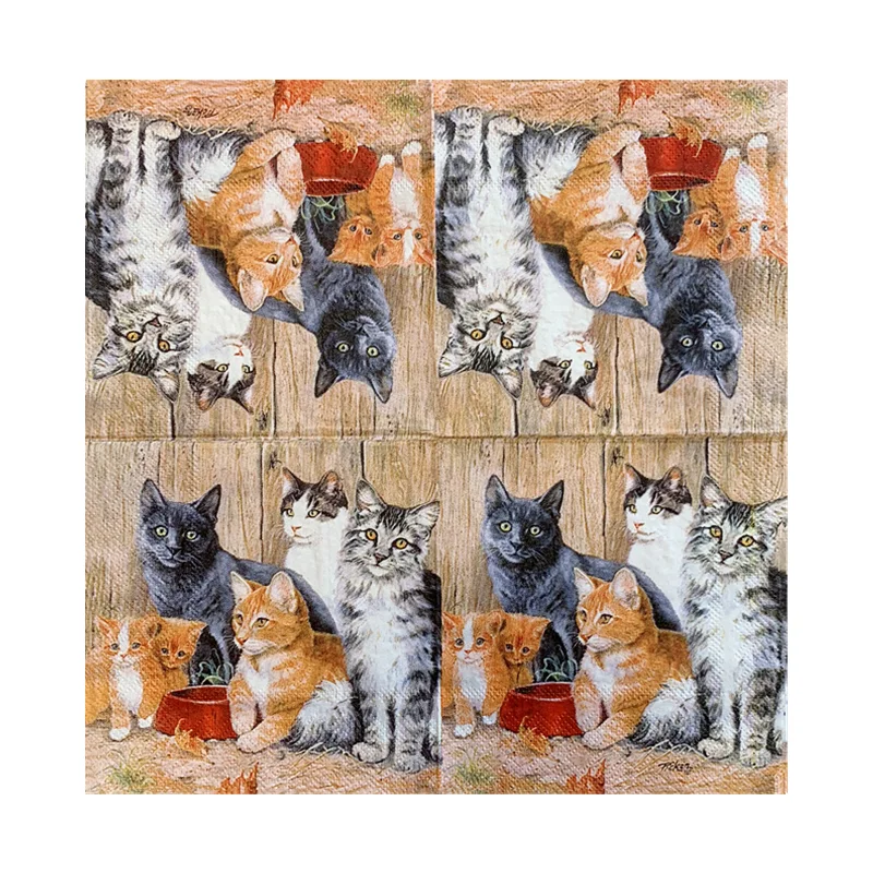 20Pcs/Bag Cute Cat Decoupage Paper Napkins Kawwai Animal Paper Lovely Animals Tissues for Party Tableware Xmas Supplies 25x25cm