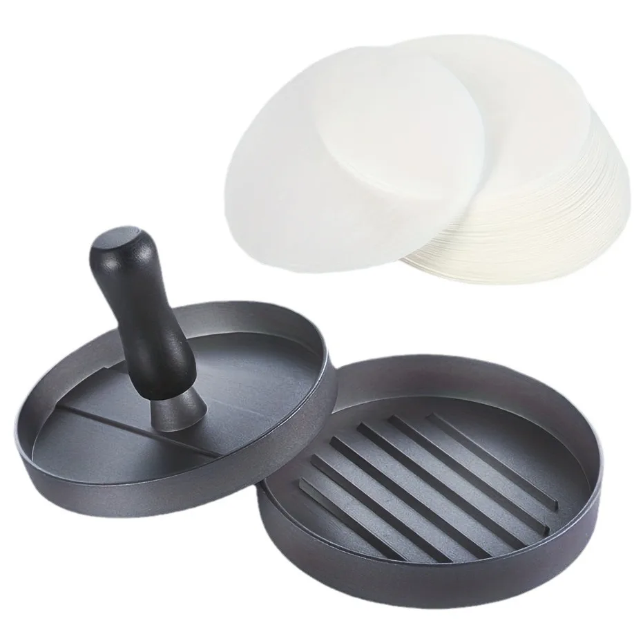 Burger Press Non-Stick Hamburger Patty Maker with Wax Paper Aluminum Burger Maker Mould Hamburger Press for Kitchen BBQ Grill