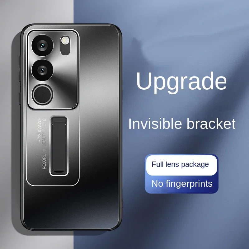 

Invisible Bracket Full Lens Protect Anti-drop Cases for Vivo V27 V29 V30 V40 Pro Matte Metal Back Cover Soft Bumper Phone Case