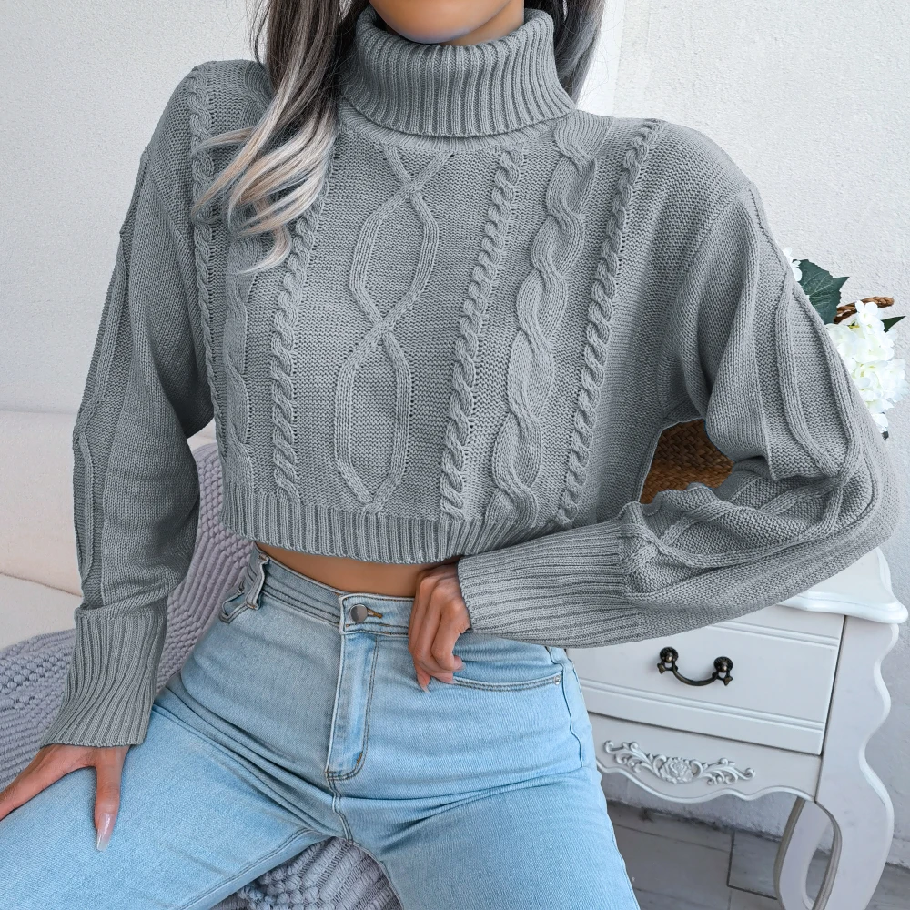 Maglione dolcevita da donna maglione lavorato a maglia Casual a maniche lunghe autunno inverno 2023 Crop Top