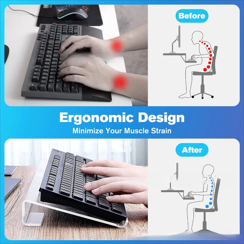 Acrylic Tilted Computer Keyboard Stand Anti Slip Ergonomic Space Saving Desk Keyboard Lifter Keyboard Tray Holder for Home Desk