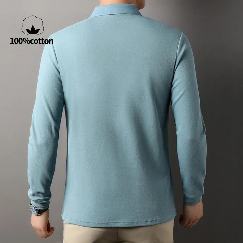 Durable 100% Cotton Men Polo Shirt,Autumn Leisure Long Sleeve, Breathable Lapels T-shirt, 16 Colors, Perfect for Golf and Sports