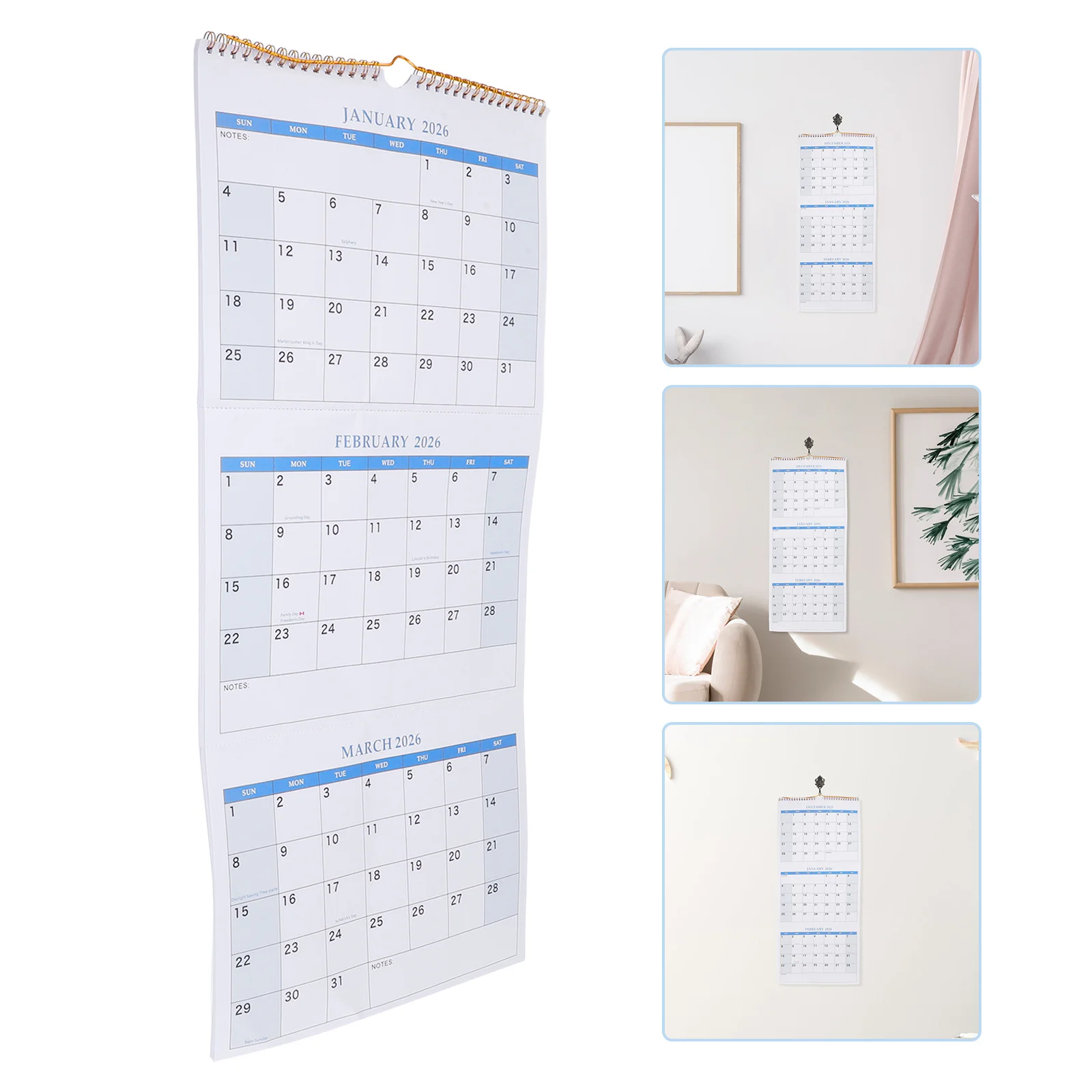 

3pcs 3 Months 2025-2027 Wall Hanging Calendar Threefold Layout Large Monthly Blocks Dual Binding For Office Home School Paper