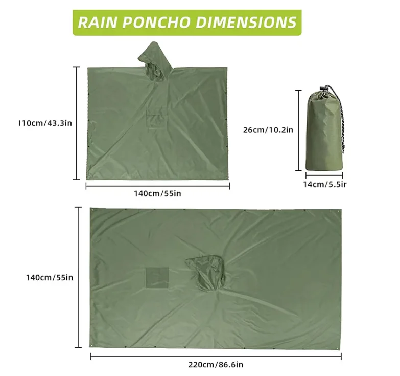 Hooded Raincoat Multi-Use Military Waterproof Ripstop Camouflage Rain coat Men Women Rain Poncho Awning Picnic Mat+Storage Bag