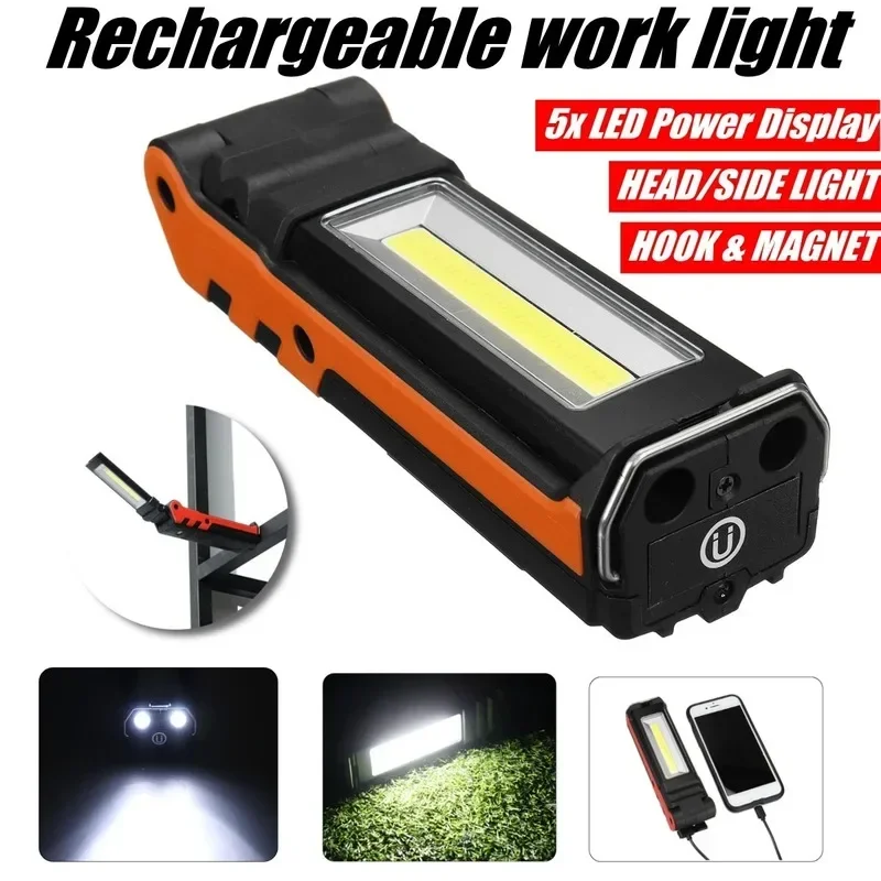 Portable LED COB Work Light USB Rechargeable Dimmable Car Repair Lamp Multi Function Folding Lantern for Outdoor Camping