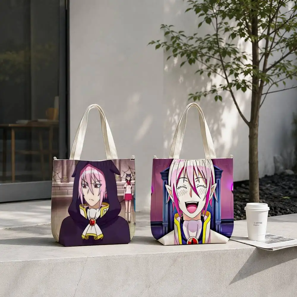 Welcome to Demon School! Iruma-kun Alice Asmodeus Tote Bag for Women Reusable Shopping Tote Bag Zippered Shoulder Bags Print