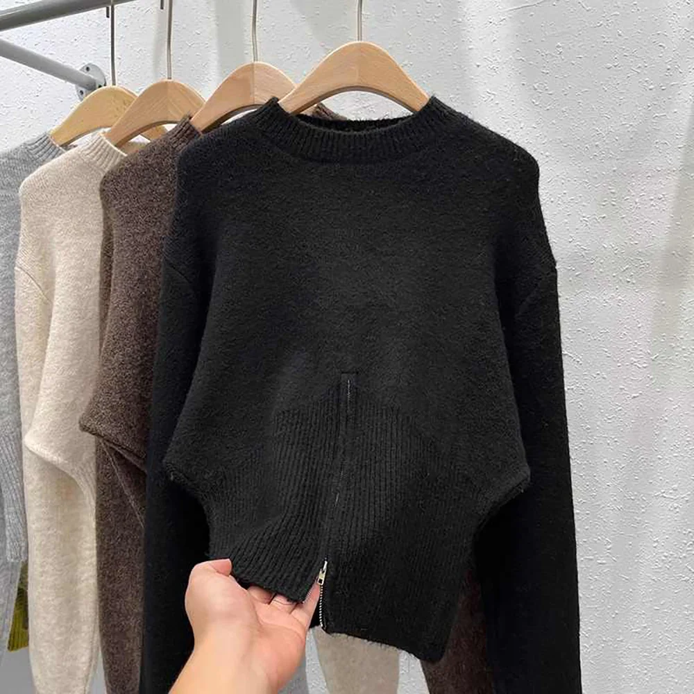 Women Slim Knit Sweater Tops Spring Autumn Half Zipper O-Neck Pullover Sweaters Korean Style Soft Warm Long Sleeve Knitted Tops