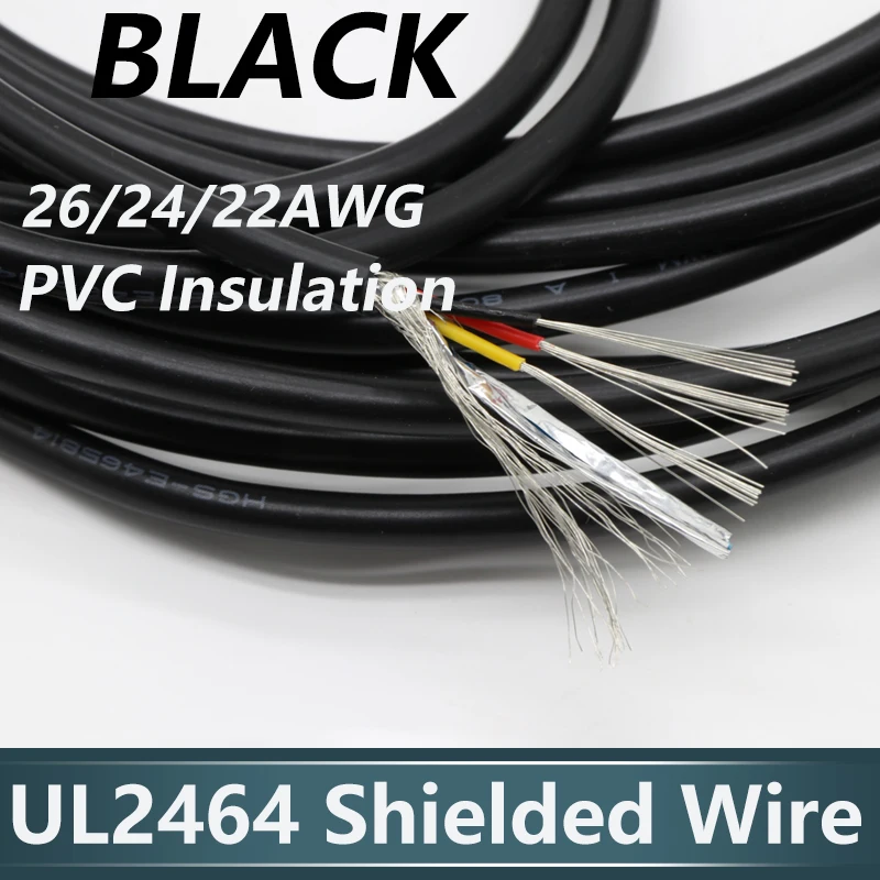 

2/5/10M Black UL2464 Shielded Wire 26 24 22AWG Channel Audio Line 2 3 4 5 6 8 Cores Copper Signal Control Cable Sheathed Wires