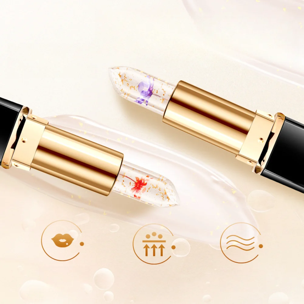 Flower Jelly Lip Balm Gold Foil Lipstick Moisturizing Temperature Color Changing Lipstick Lip Care Waterproof Long Lasting