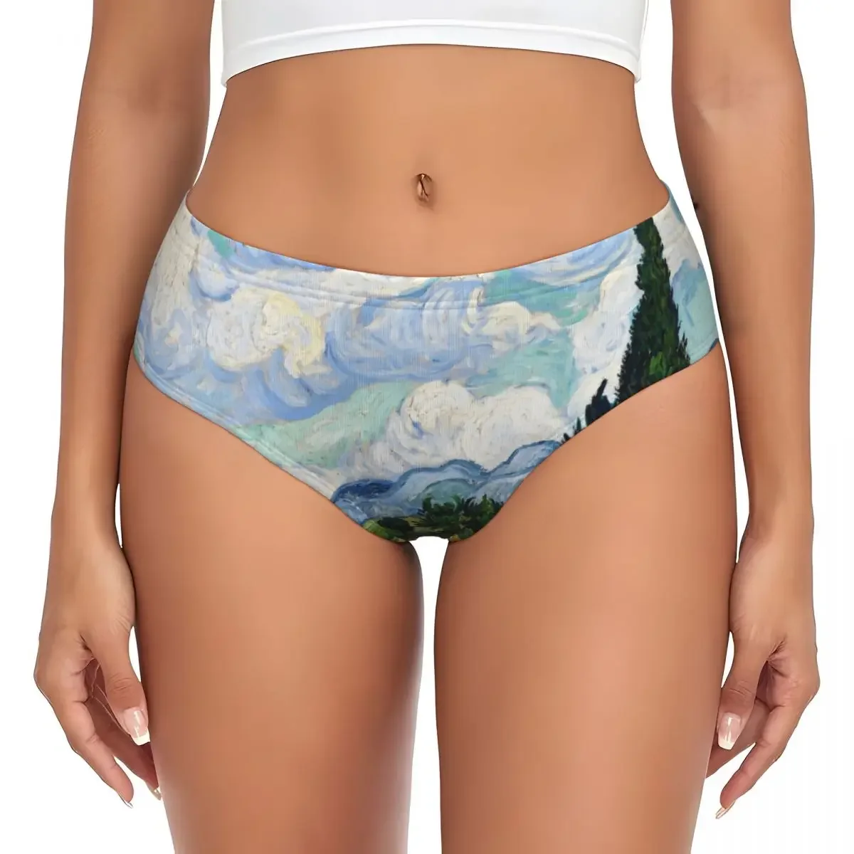 

Custom Women Wheat Field With Cypresses Brief Panties Female Comfort Vincent Van Gogh Underwear Underpants