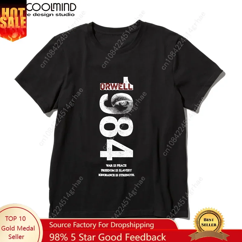Coolmind U0014-T2 1984 Graphic Print Men T Shirt O-Neck Loose Tshirt Men 100% Cotton Tee Shirts