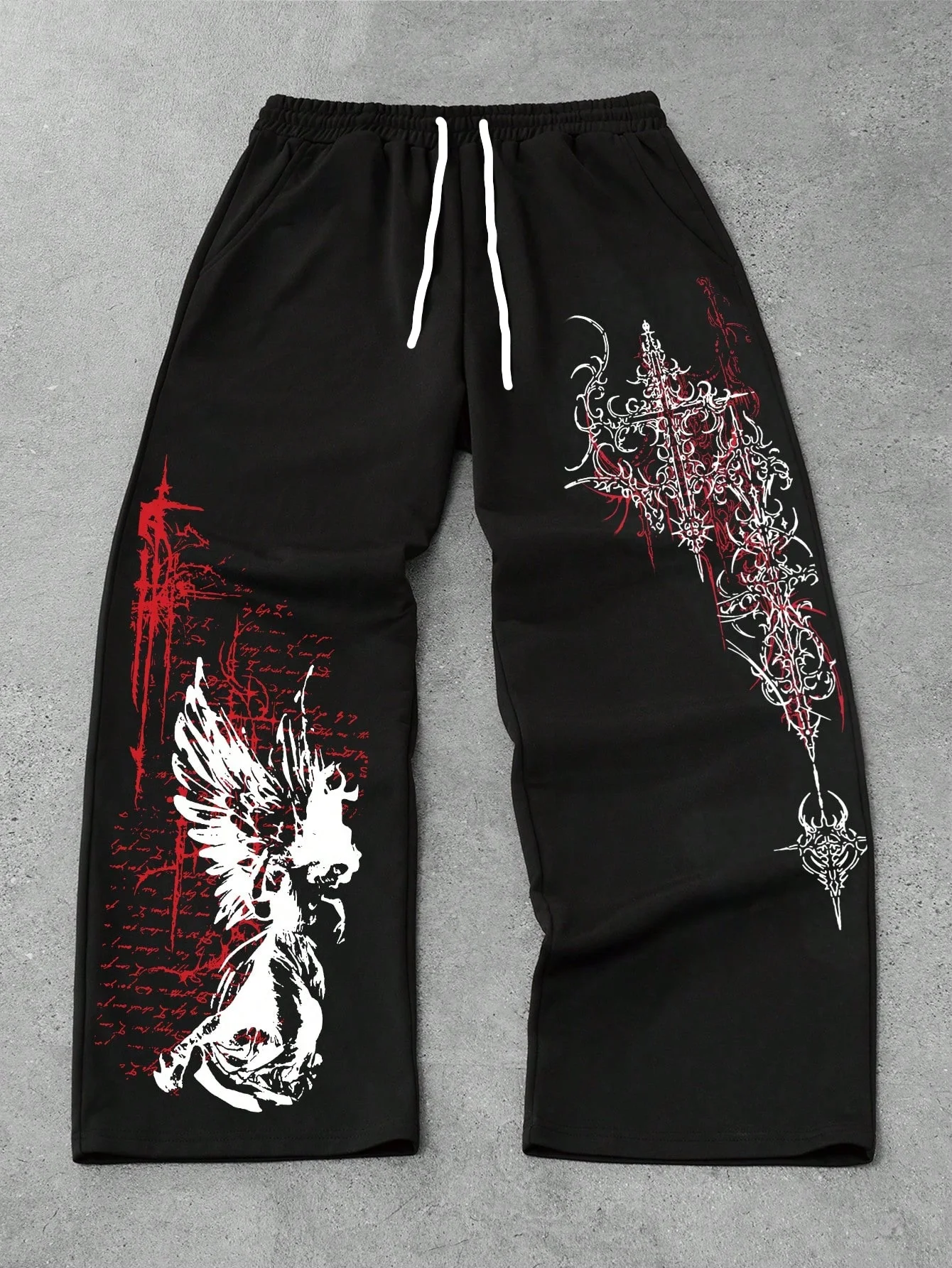 Y2K Grunge Gerade Sporthose, Schnelltrocknende Retro Gothic Dämonenkreuz Dunkle Grafik-Print Atmungsaktive Alltags-Jogginghose für Kinder – Detail 10