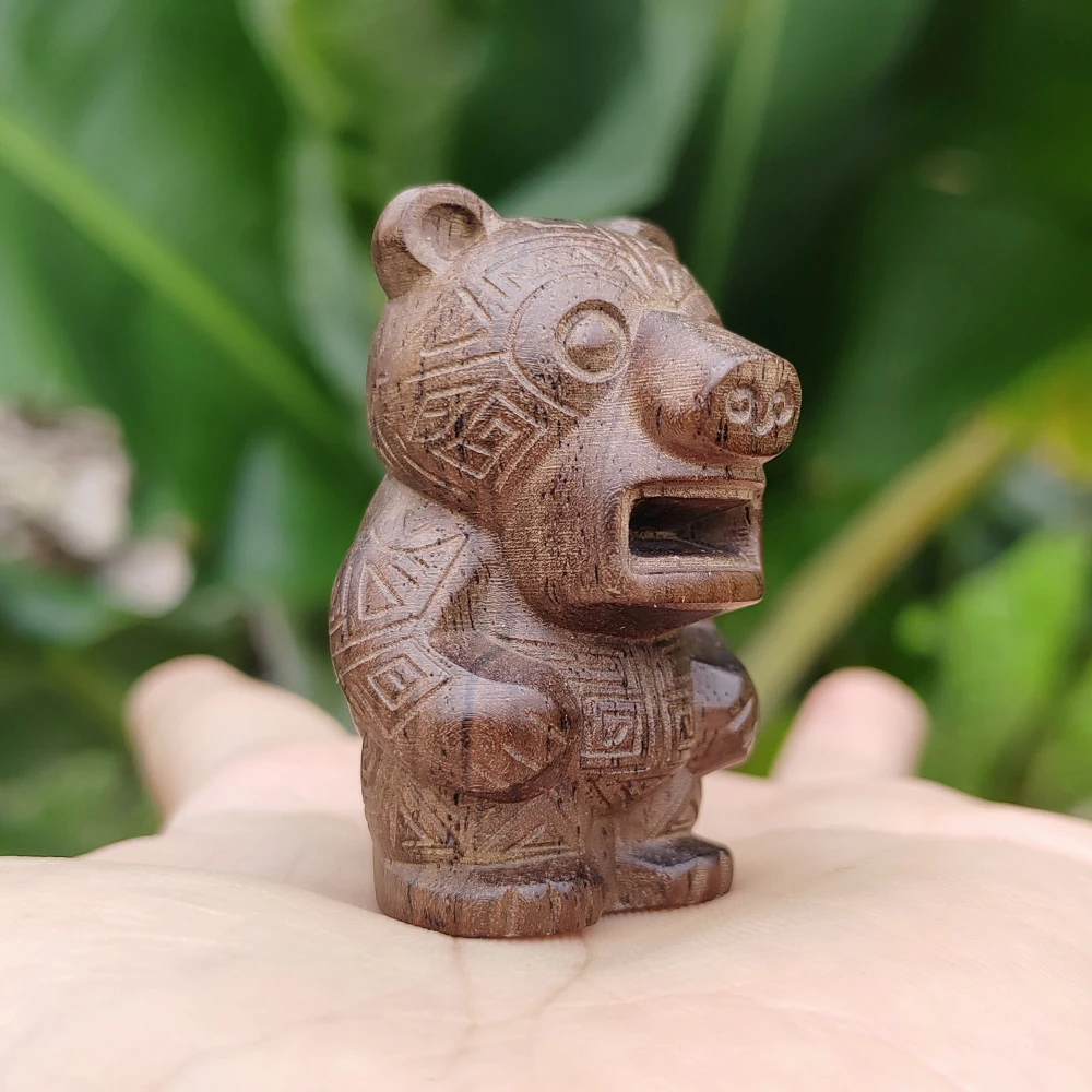 1.8 Inch Hand-Carved Wooden Bear Totem Figurine Ornament, Ethnic Style, Suitable for Holiday Decorations, Party Decorations, Indoor Decorations, Fireplace, Centerpiece Decoration, Christmas Gifts, Birthday Gifts, New Year Gifts